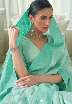 Woven Cotton Silk Saree in Sea Green