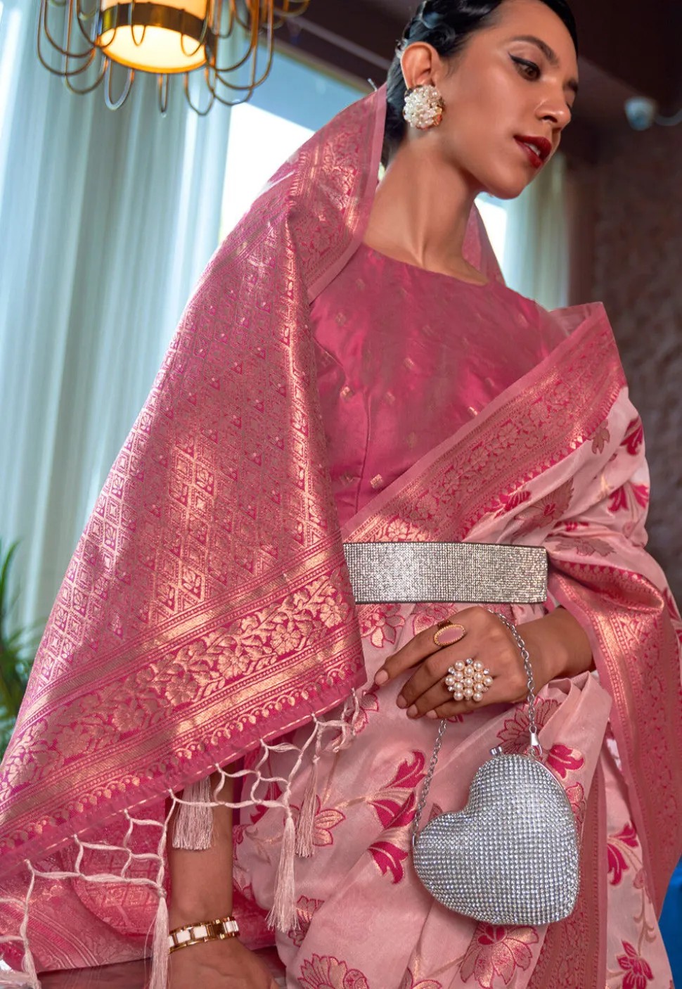Woven Cotton Silk Saree in Peach