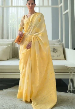 Woven Cotton Silk Saree in Yellow