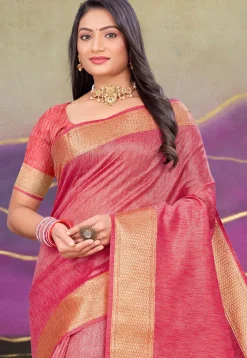 Woven Cotton Silk Saree in Pink