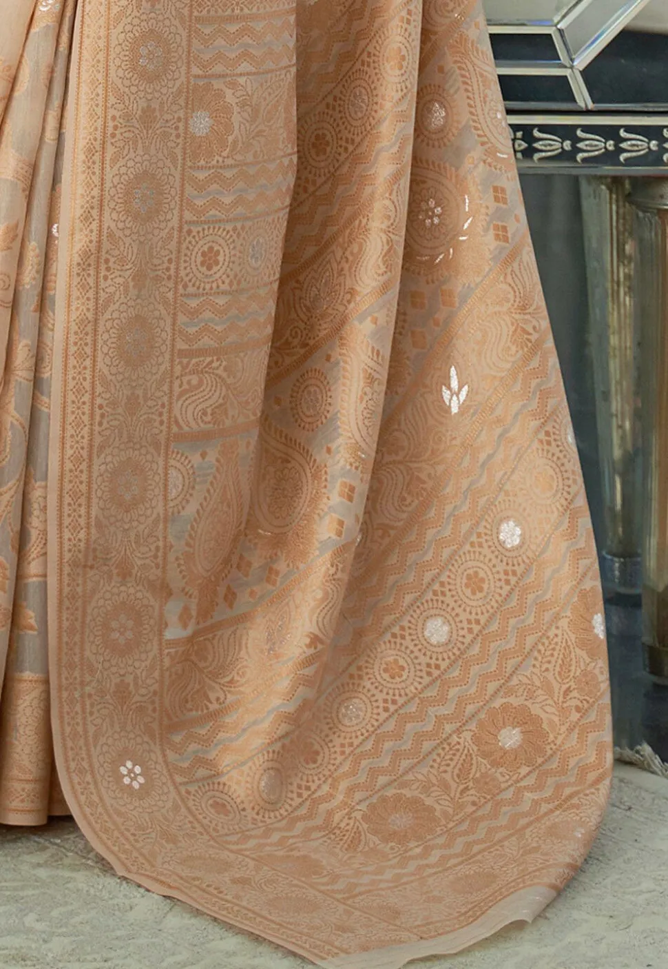 Woven Cotton Silk Saree in Beige