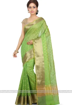 Woven Cotton Silk Saree in Light Green