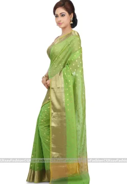 Woven Cotton Silk Saree in Light Green