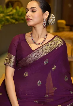 Woven Cotton Silk Saree in Violet
