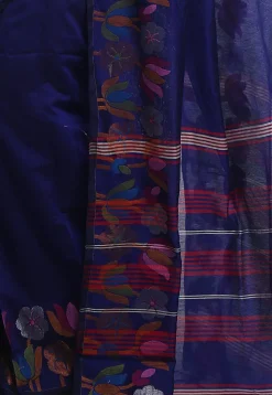 Woven Cotton Silk Tant Saree in Navy Blue