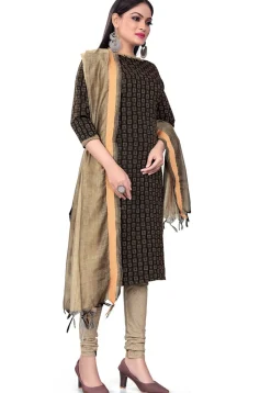 Woven Cotton Straight Suit in Black