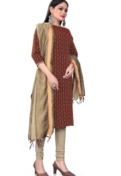 Woven Cotton Straight Suit in Maroon