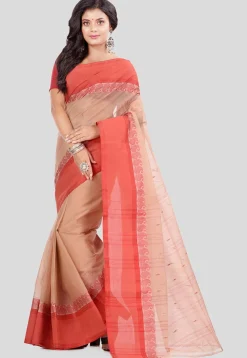 Woven Cotton Tant Saree in Light Beige