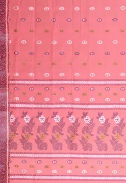 Woven Cotton Tant Saree in Coral Pink