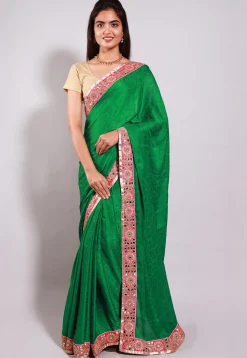 Woven Crepe Jacquard Saree in Green