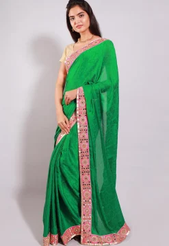 Woven Crepe Jacquard Saree in Green