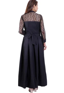 Woven Crepe Pleated Dress in Black