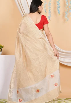 Woven Crush Tissue Jacquard Saree in Beige