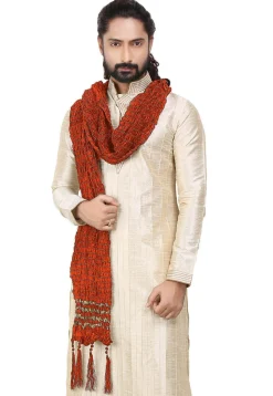 Woven Crushed Art Silk Men Stole in Orange