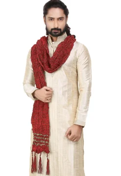 Woven Crushed Art Silk Men Stole in Red
