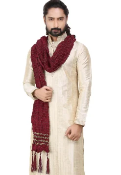 Woven Crushed Art Silk Men Stole in Maroon