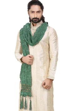 Woven Crushed Art Silk Men Stole in Pastel Green