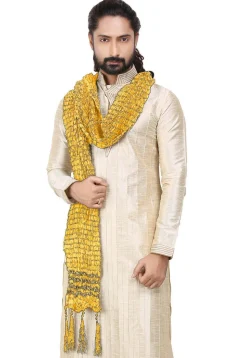 Woven Crushed Art Silk Men Stole in Yellow