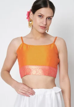 Woven Dupion Silk Blouse in Orange