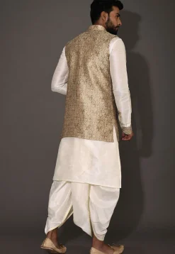 Woven Dupion Silk Dhoti Kurta in Cream