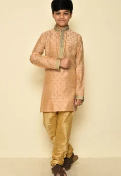 Woven Dupion Silk Kurta in Light Peach