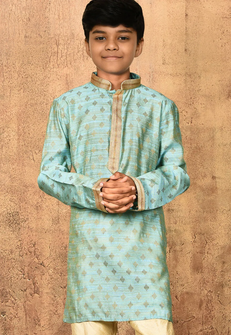 Woven Dupion Silk Kurta in Sky Blue