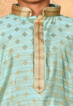 Woven Dupion Silk Kurta in Sky Blue