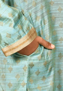 Woven Dupion Silk Kurta in Sky Blue