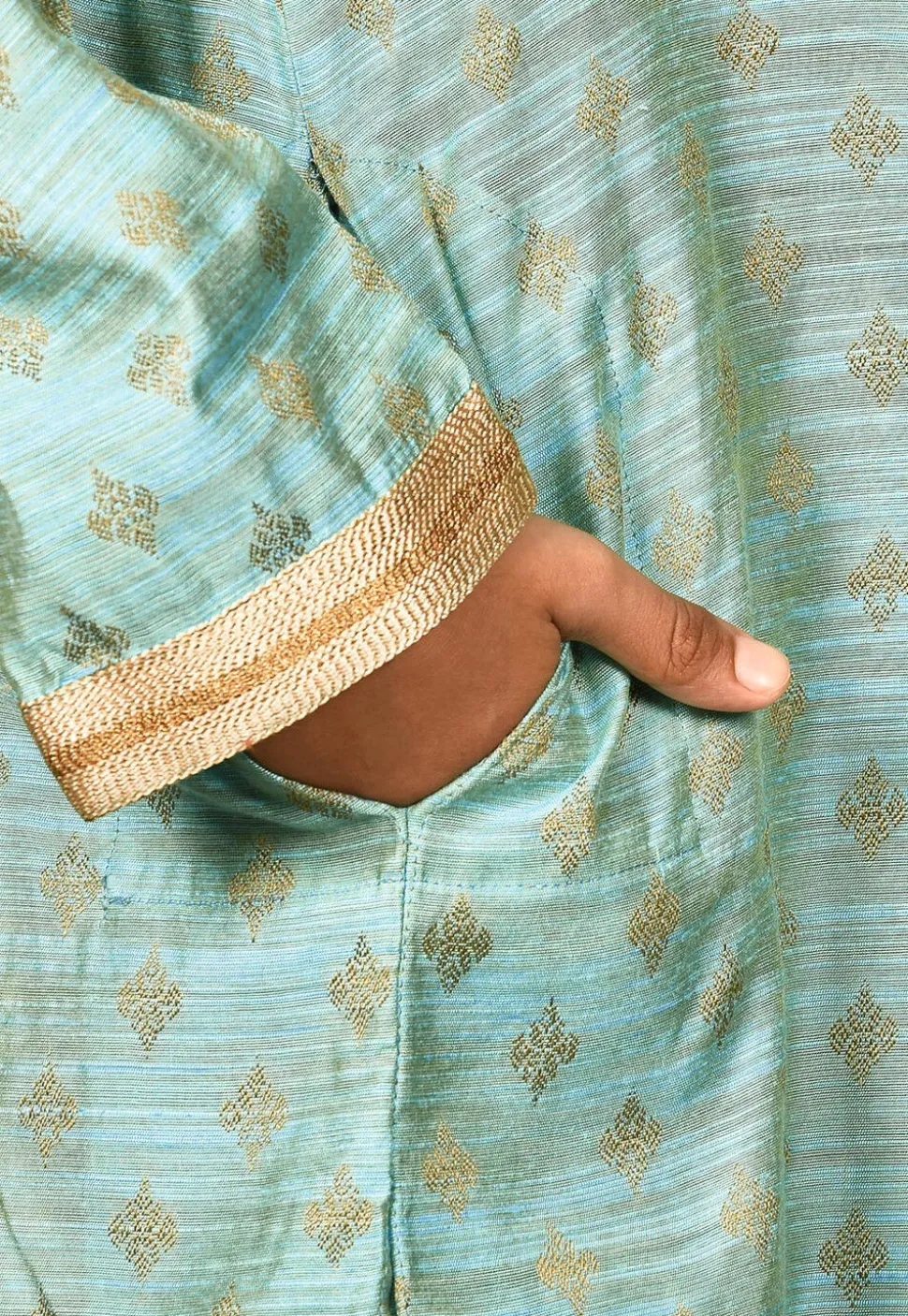 Woven Dupion Silk Kurta in Sky Blue