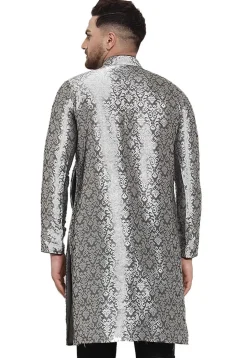 Woven Dupion Silk Kurta in Grey