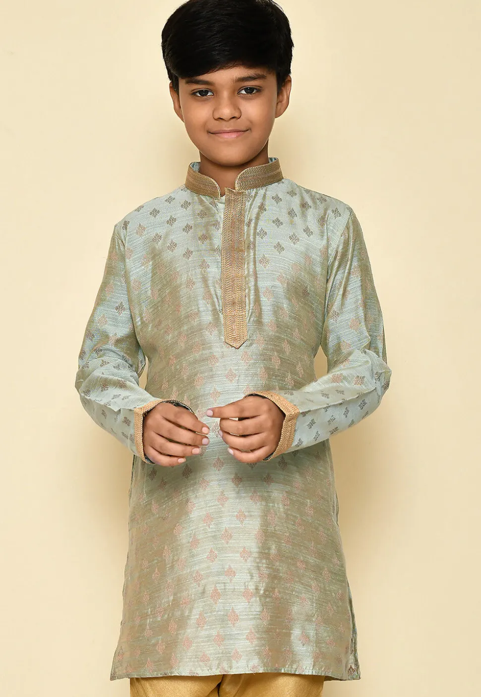 Woven Dupion Silk Kurta in Grey
