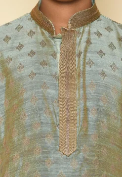 Woven Dupion Silk Kurta in Grey
