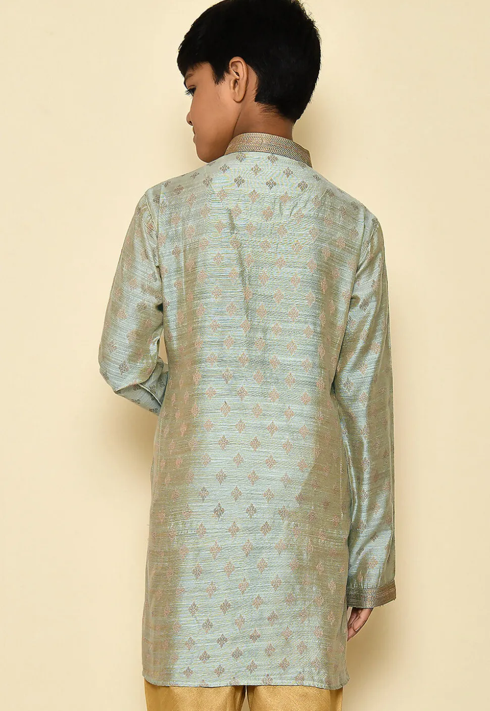 Woven Dupion Silk Kurta in Grey