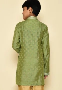 Woven Dupion Silk Kurta in Green