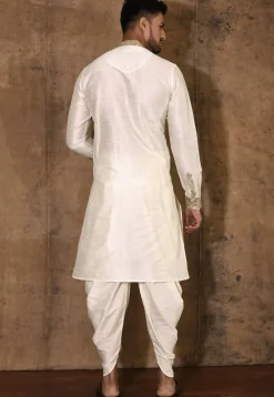 Woven Dupion Silk Kurta Set in Cream