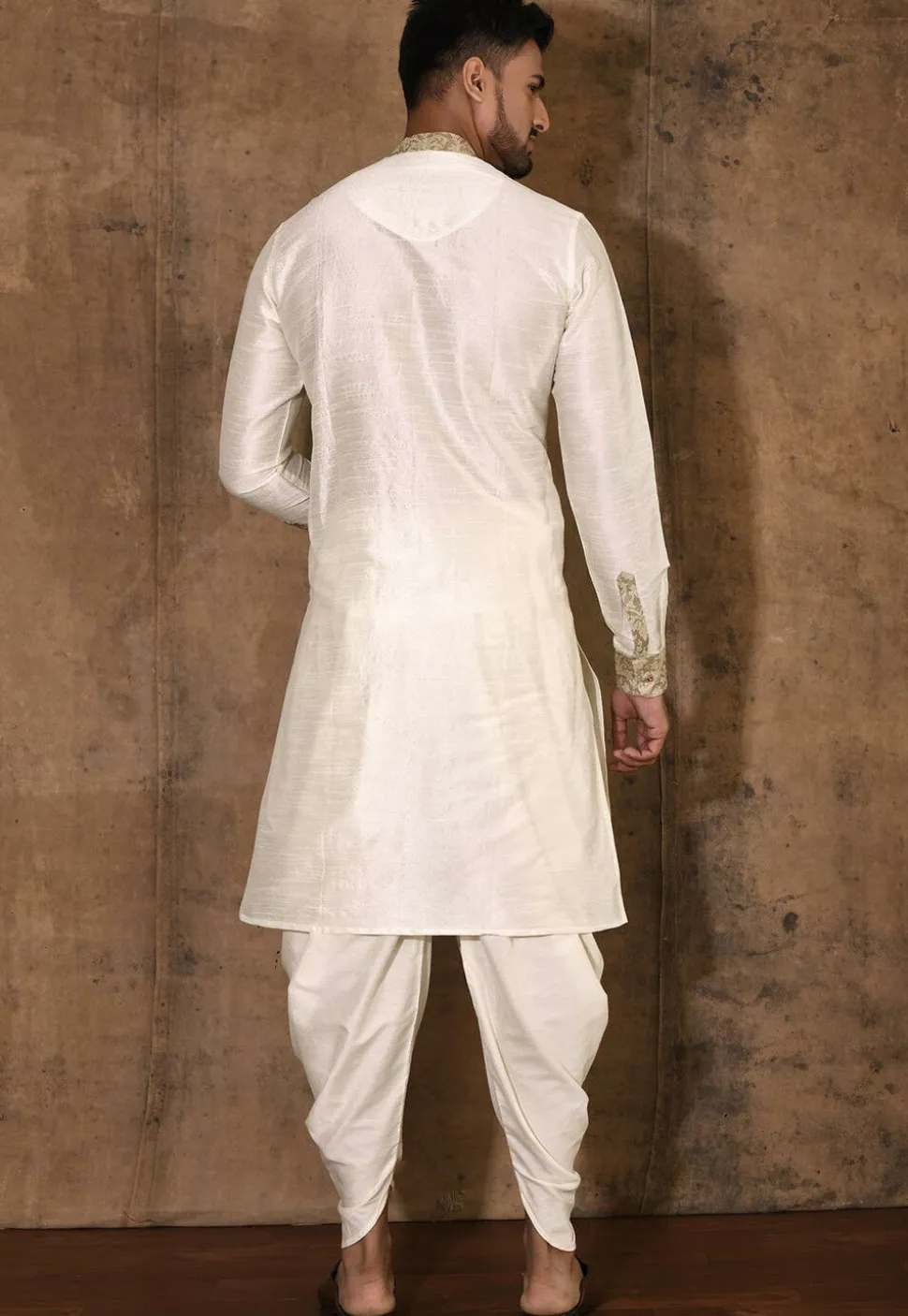 Woven Dupion Silk Kurta Set in Cream