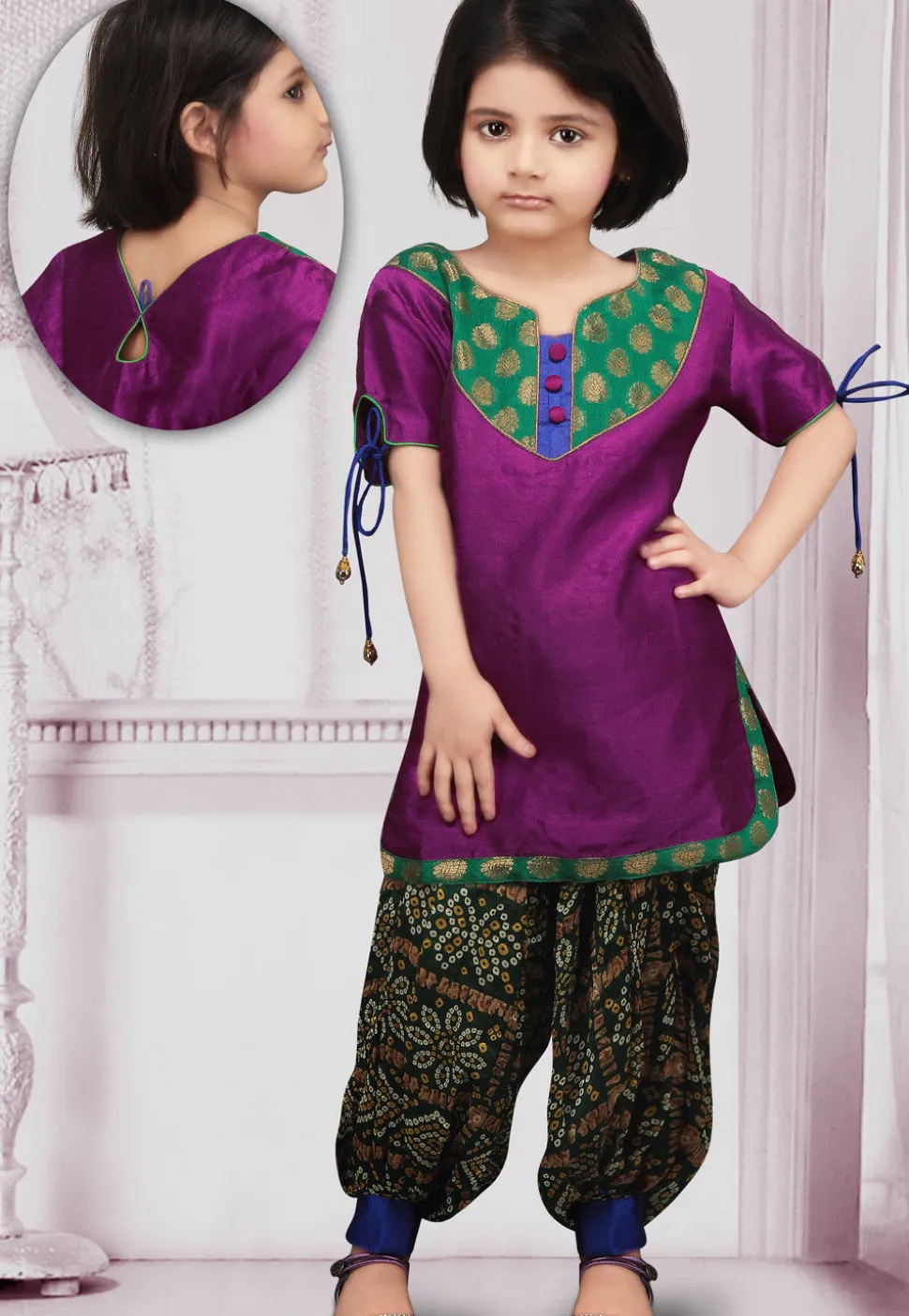 Woven Dupion Silk Punjabi Suit in Magenta