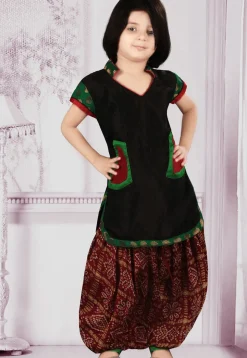 Woven Dupion Silk Punjabi Suit in Black
