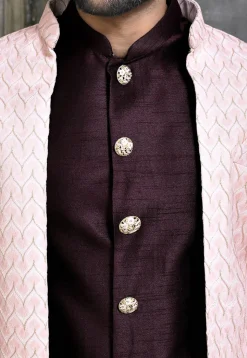 Woven Dupion Silk Sherwani in Wine