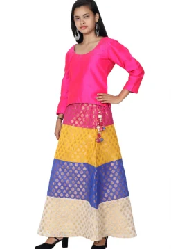 Woven Dupion Silk Top Set in Fuchsia