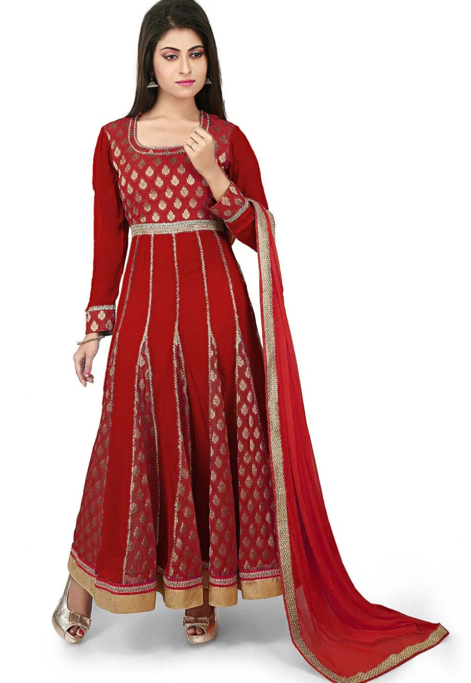 Woven Georgette Abaya Style Suit in Maroon