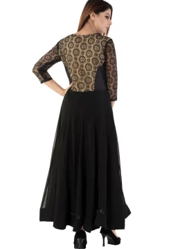 Woven Georgette Abaya Style Suit in Black