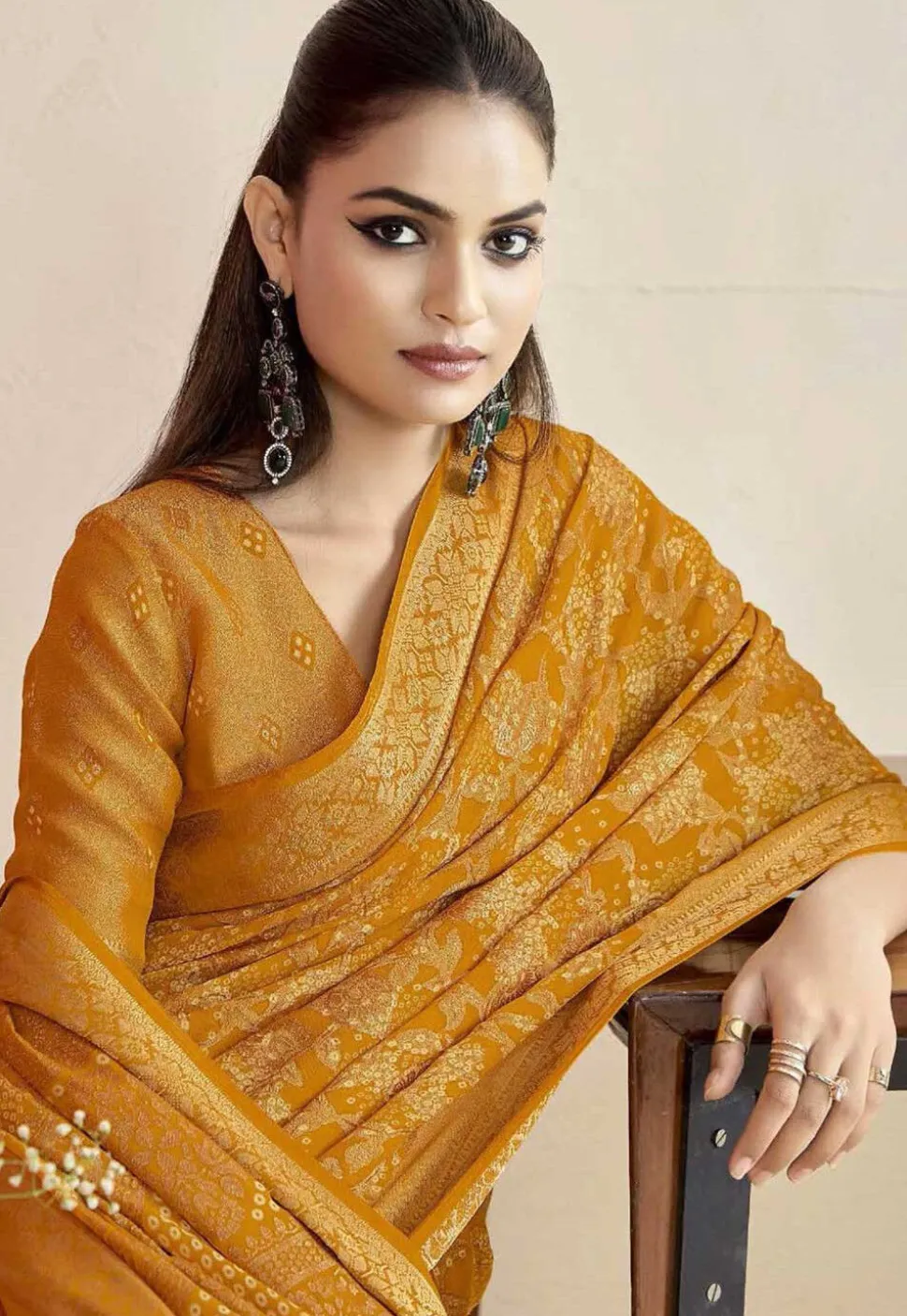 Woven Georgette Brasso Saree in Mustard