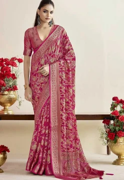 Woven Georgette Brasso Saree in Fuchsia