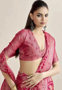 Woven Georgette Brasso Saree in Fuchsia