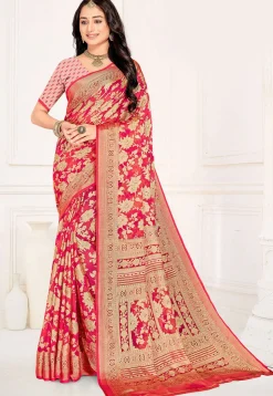 Woven Georgette Brasso Saree in Fuchsia