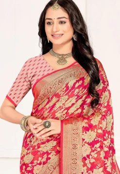 Woven Georgette Brasso Saree in Fuchsia