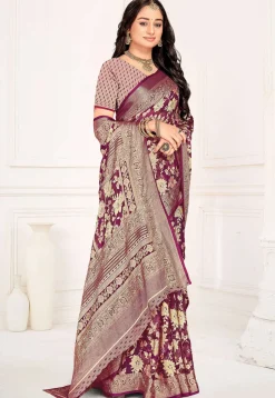 Woven Georgette Brasso Saree in Purple