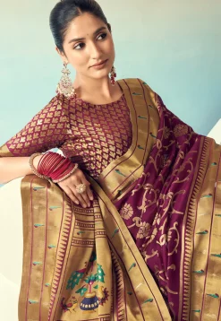 Woven Georgette Brasso Saree in Purple