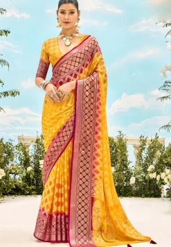 Woven Georgette Brasso Saree in Mustard
